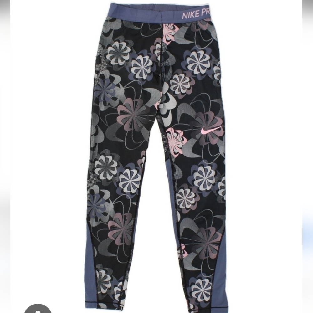 Nike Pro Big Girls Floral Leggings L